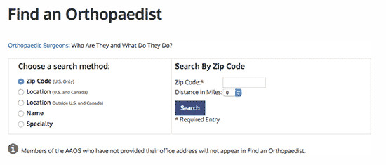 Find an Orthopaedist Screenshot