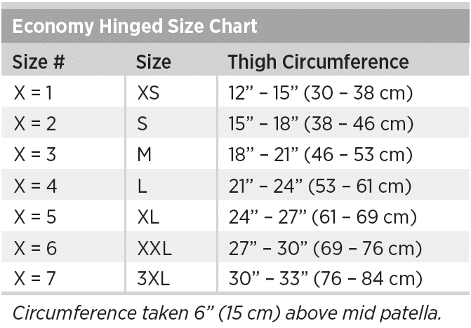 Knee Immobilizer Size Chart