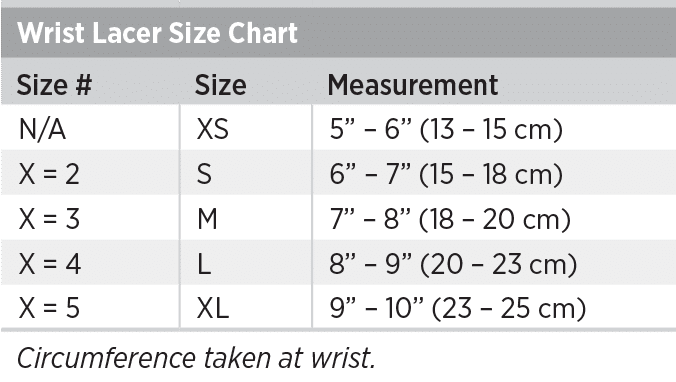 Wrist Lacer Size Chart