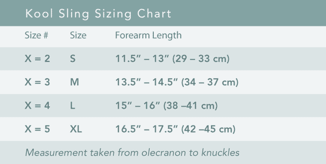 KoolSling and KoolSling Immobilizer    Size Chart