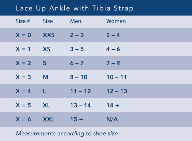 Lace Up Ankle Brace with Tibia Strap Sizing Chart
