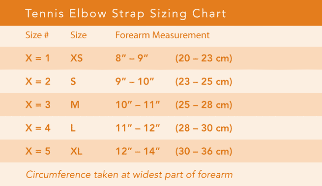 Tennis Elbow Strap Sizing Chart