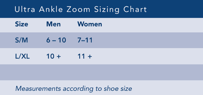 Ultra Zoom® Ankle Brace Sizing Chart
