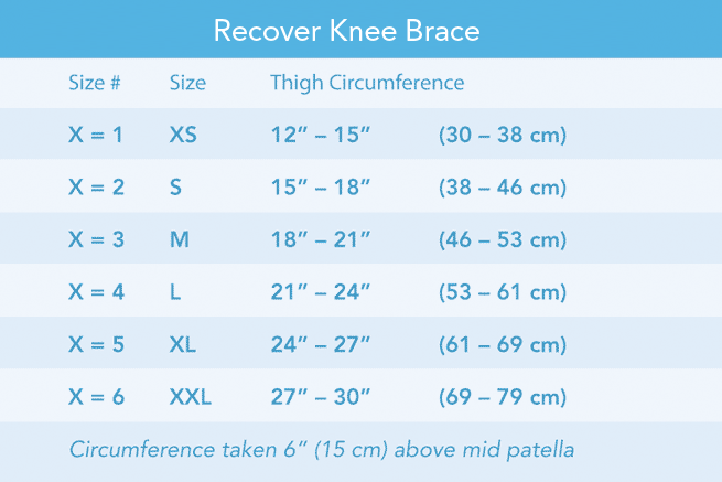 Recover Knee Brace Sizing Chart